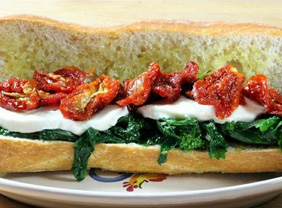 Broccoli Rabe, Mozza and Sun Dried Tomatoes Sandwich